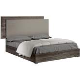 Portofino King Bed in Gloss Oak Finish & Quilted Beige Velvet